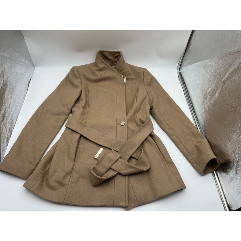 Ted Baker Drytaa Wool cashmere Short belted Wrap Coat Beige Sz. 1 US 2 minimal